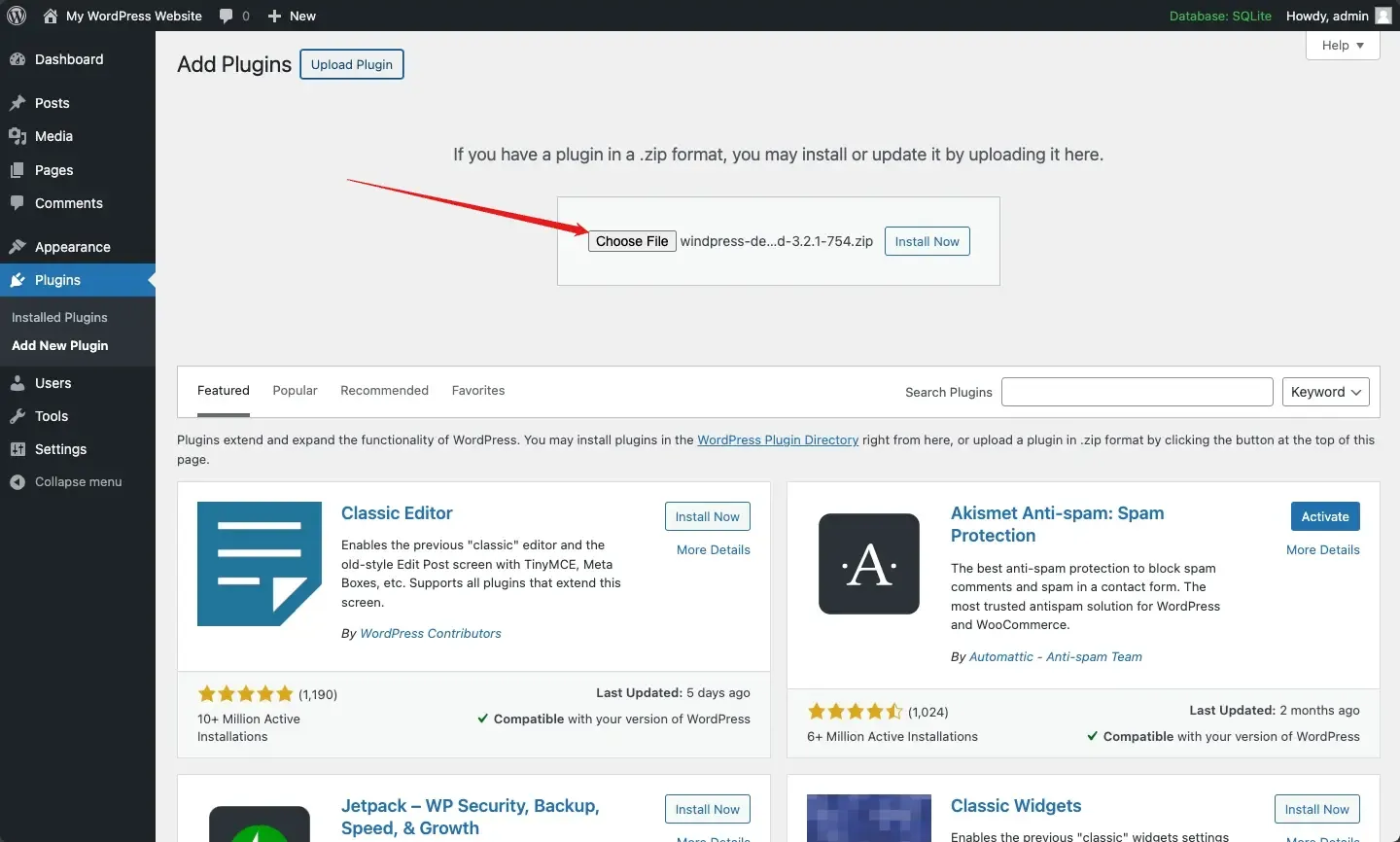 Upload the ZIP archive